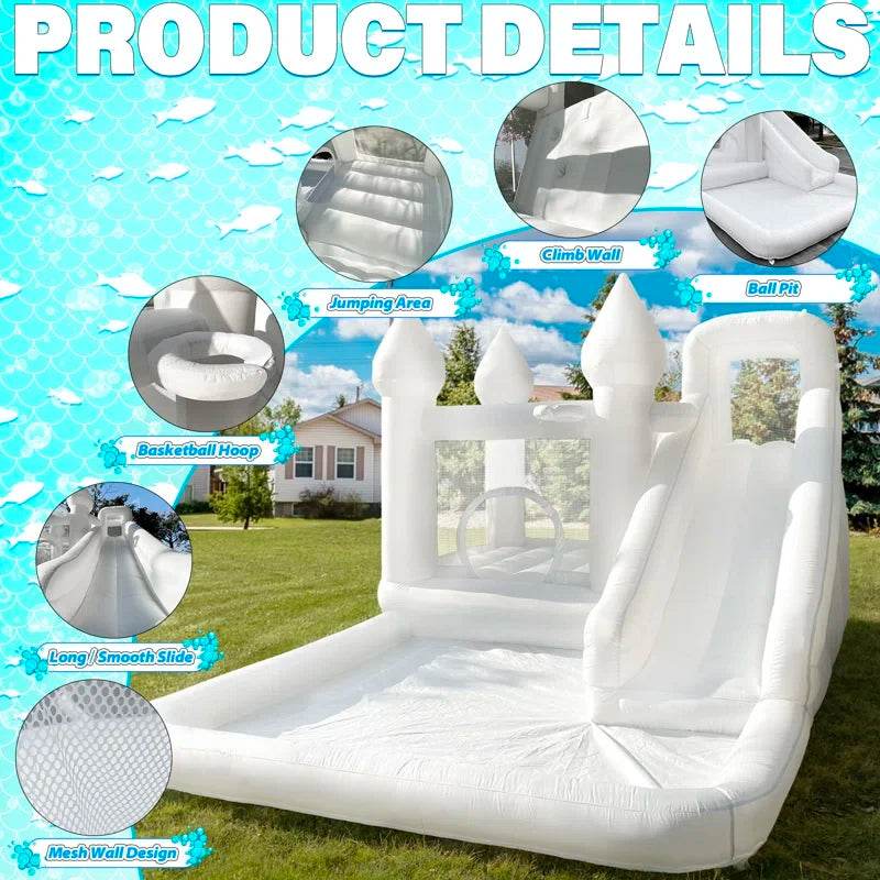 White Grade Bounce House With Slide Inflatable Water Play - ToylandEU
