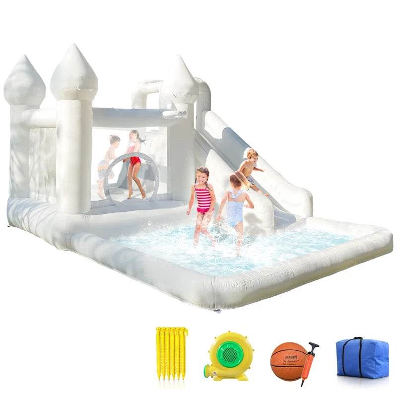 White Grade Bounce House With Slide Inflatable Water Play - ToylandEU