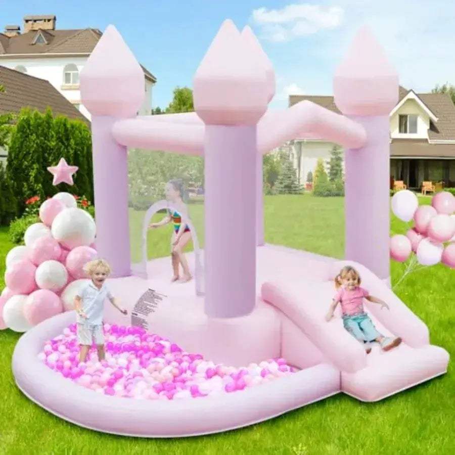 White Inflatable Bounce House With Air Blower And Ball Pit - ToylandEU