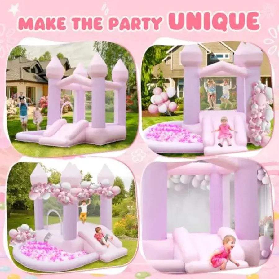 White Inflatable Bounce House With Air Blower And Ball Pit - ToylandEU