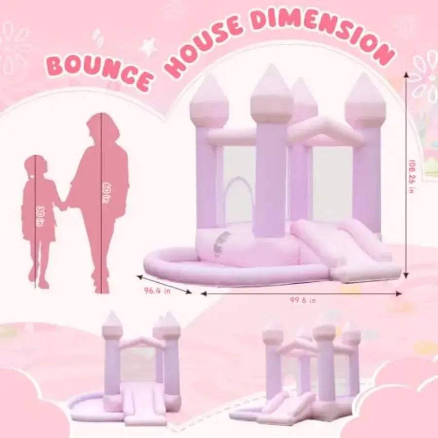 White Inflatable Bounce House With Air Blower And Ball Pit - ToylandEU