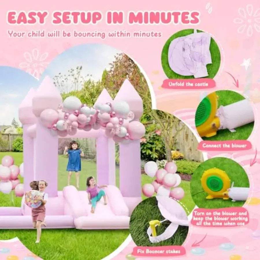 White Inflatable Bounce House With Air Blower And Ball Pit - ToylandEU
