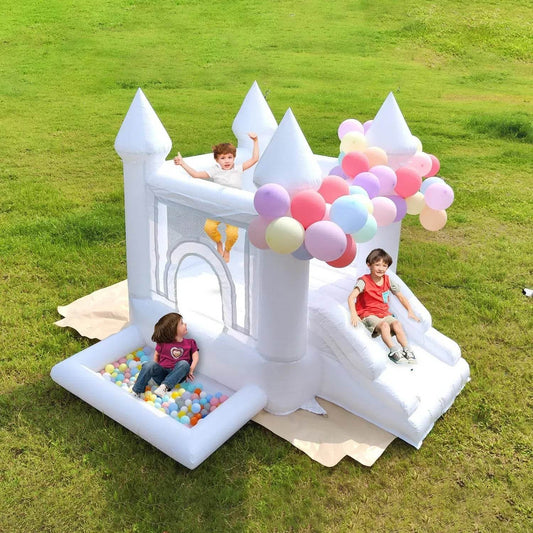 White Inflatable Castle With Blower Trampoline Slide Ball Pit - ToylandEU