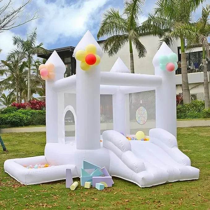 White Inflatable Castle With Blower Trampoline Slide Ball Pit - ToylandEU