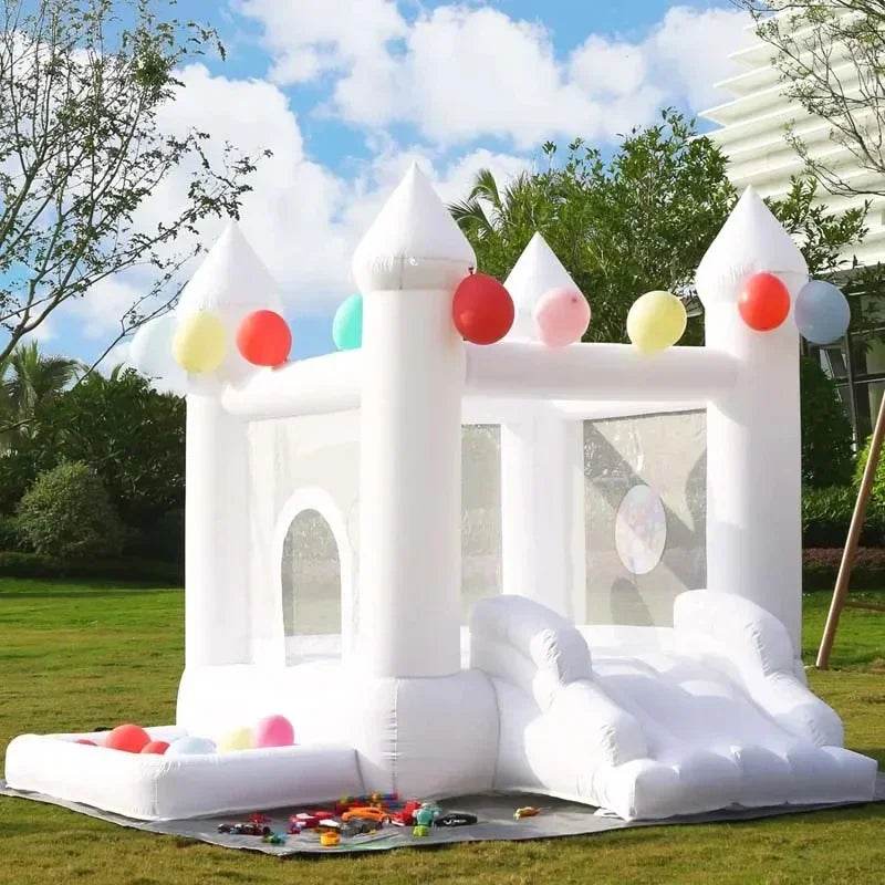White Inflatable Castle With Blower Trampoline Slide Ball Pit - ToylandEU