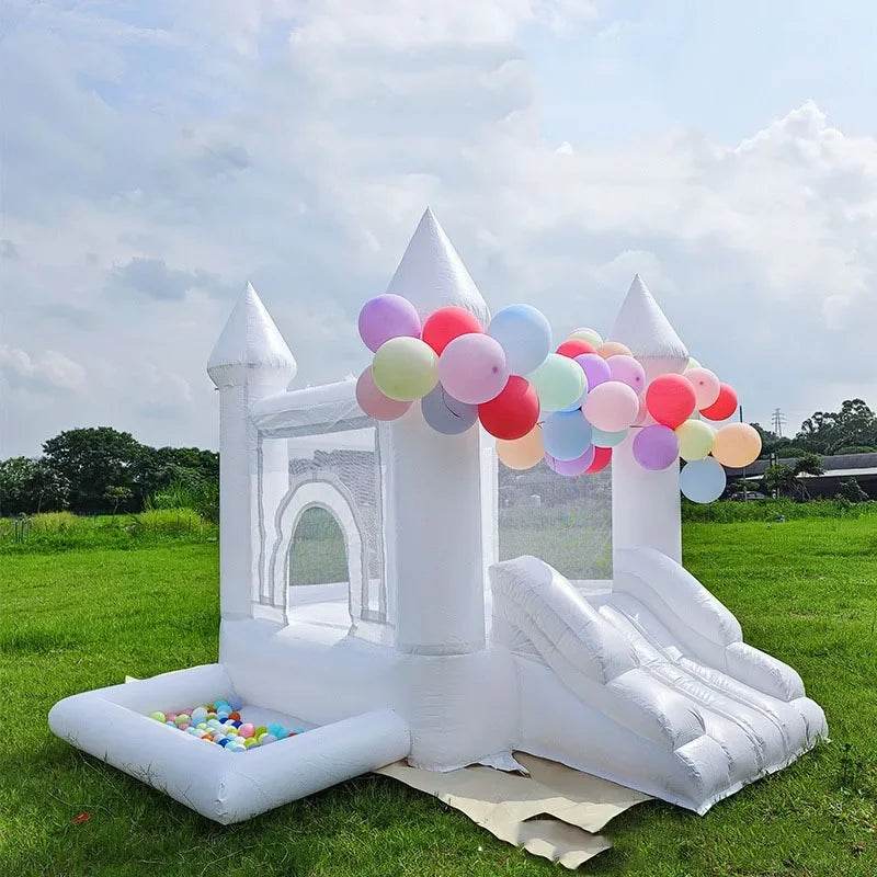 White Inflatable Castle With Blower Trampoline Slide Ball Pit - ToylandEU