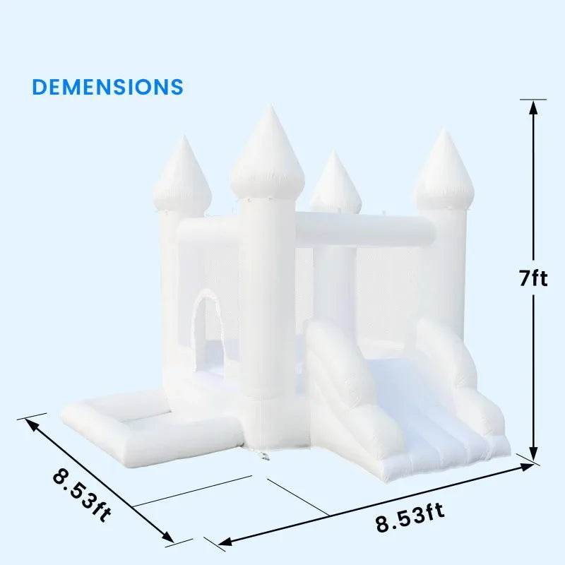 White Inflatable Castle With Blower Trampoline Slide Ball Pit - ToylandEU