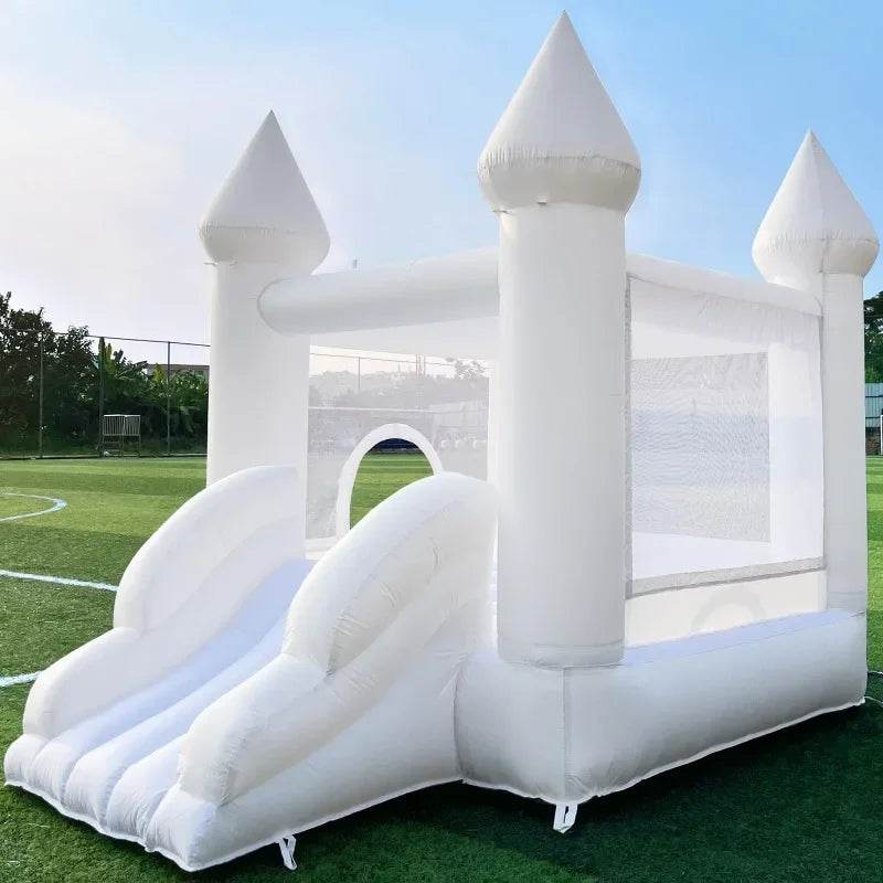 White Inflatable Castle With Blower Trampoline Slide Ball Pit - ToylandEU