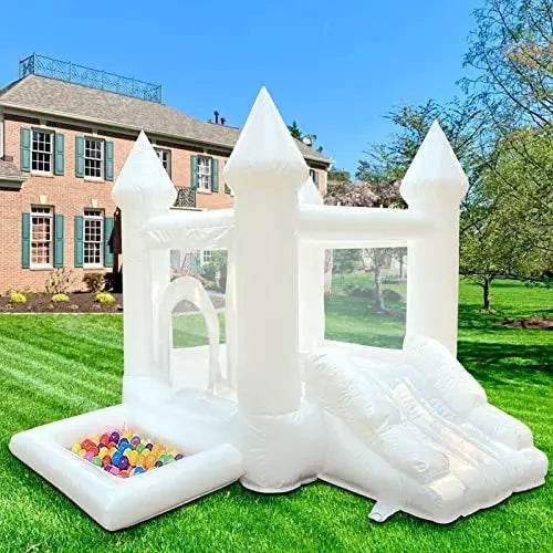 White Inflatable Castle With Blower Trampoline Slide Ball Pit - ToylandEU
