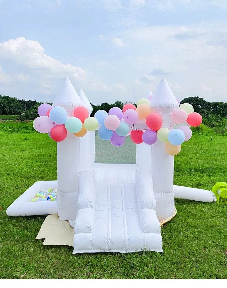 White Inflatable Castle With Blower Trampoline Slide Ball Pit - ToylandEU