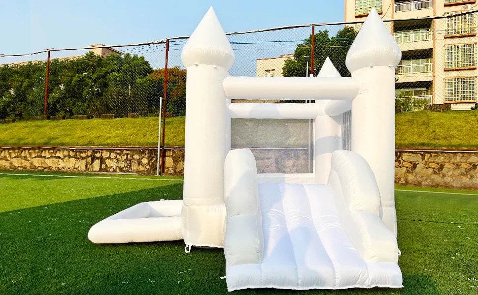 White Inflatable Castle With Blower Trampoline Slide Ball Pit - ToylandEU