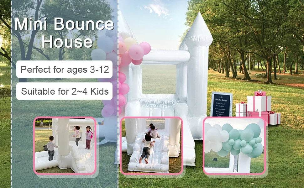 White Inflatable Castle With Blower Trampoline Slide Ball Pit - ToylandEU