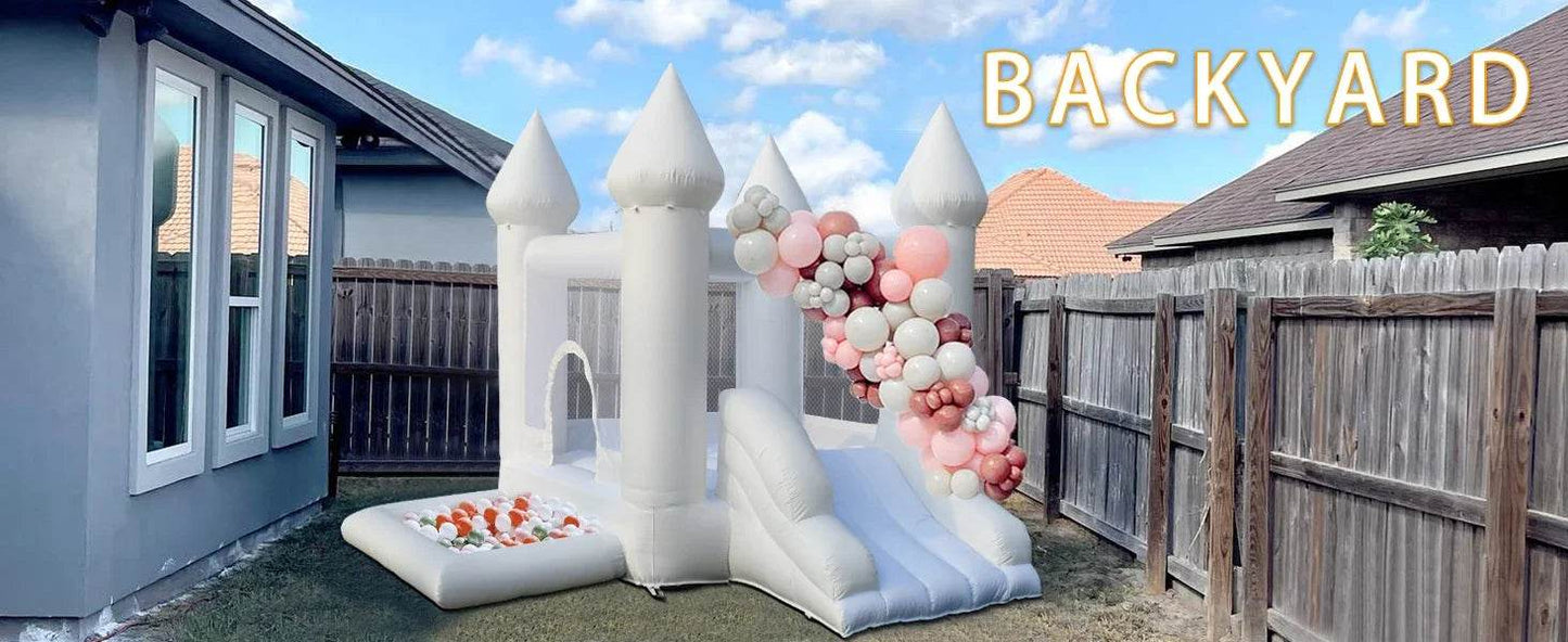 White Inflatable Castle With Blower Trampoline Slide Ball Pit - ToylandEU