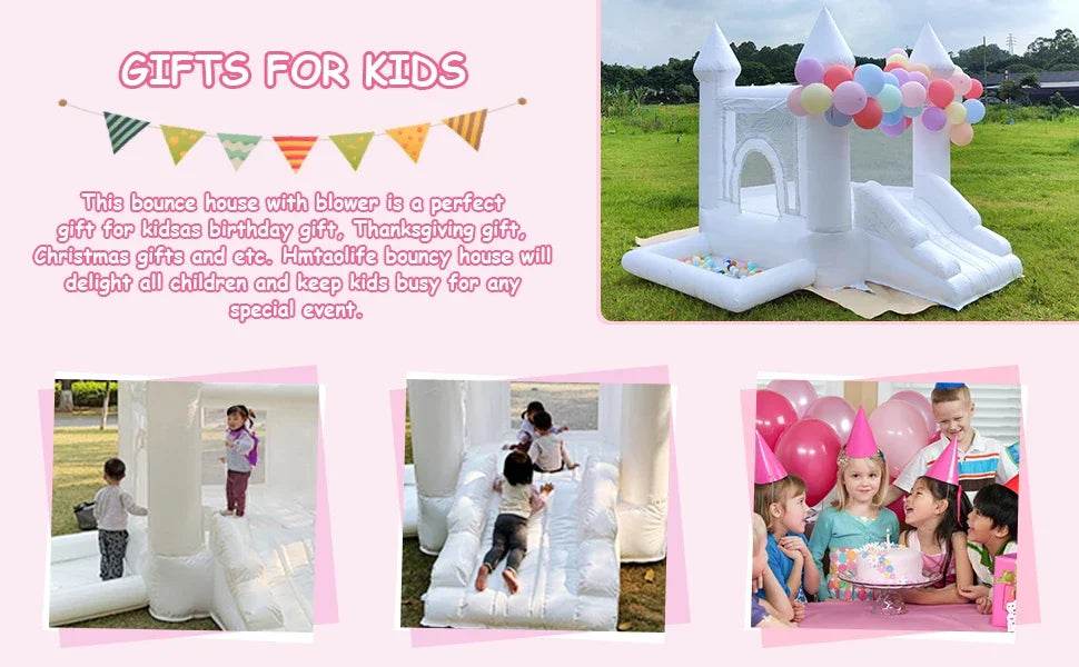 White Inflatable Castle With Blower Trampoline Slide Ball Pit - ToylandEU