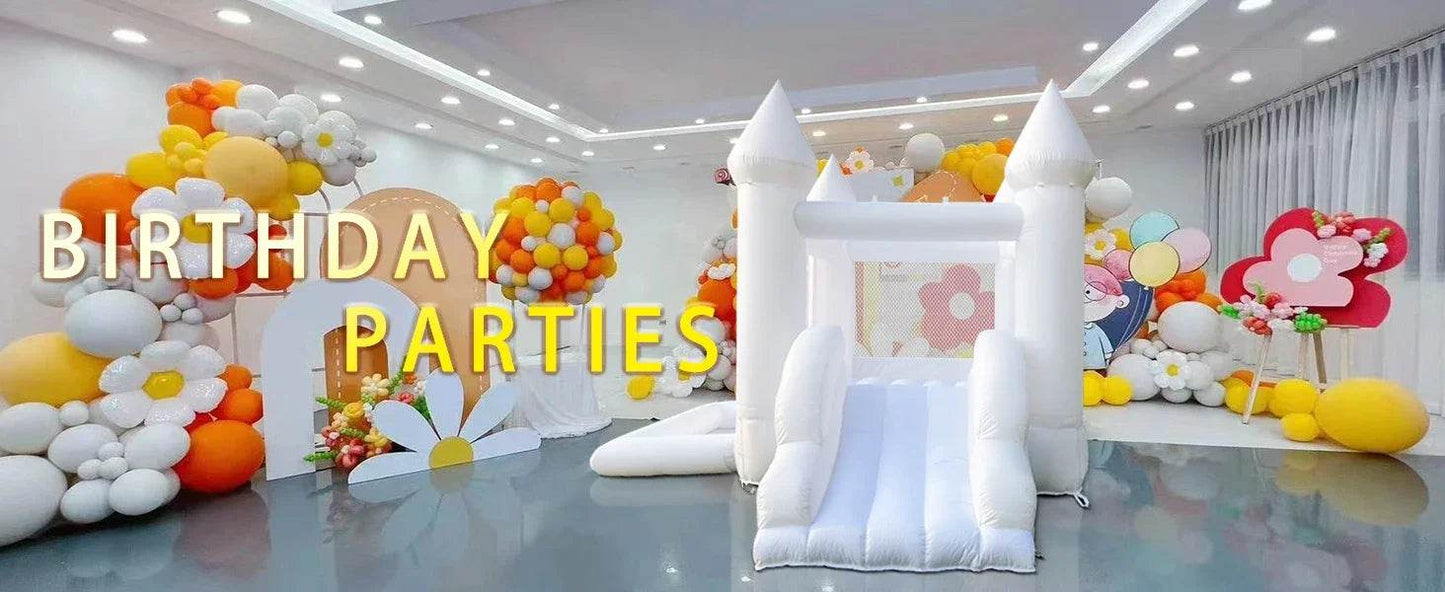 White Inflatable Castle With Blower Trampoline Slide Ball Pit - ToylandEU