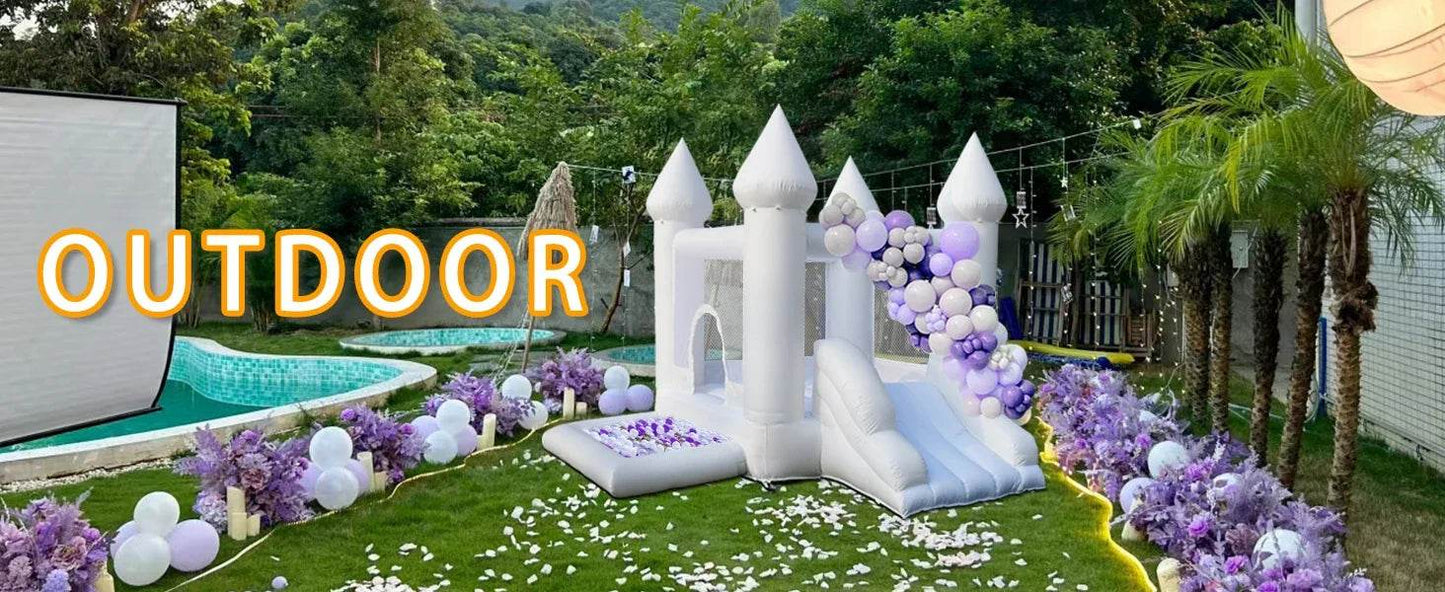 White Inflatable Castle With Blower Trampoline Slide Ball Pit - ToylandEU