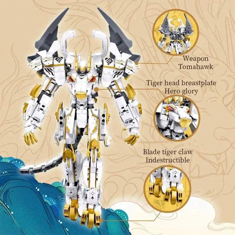 White Tiger Mecha Building Blocks Set Educational Toy For Kids - ToylandEU