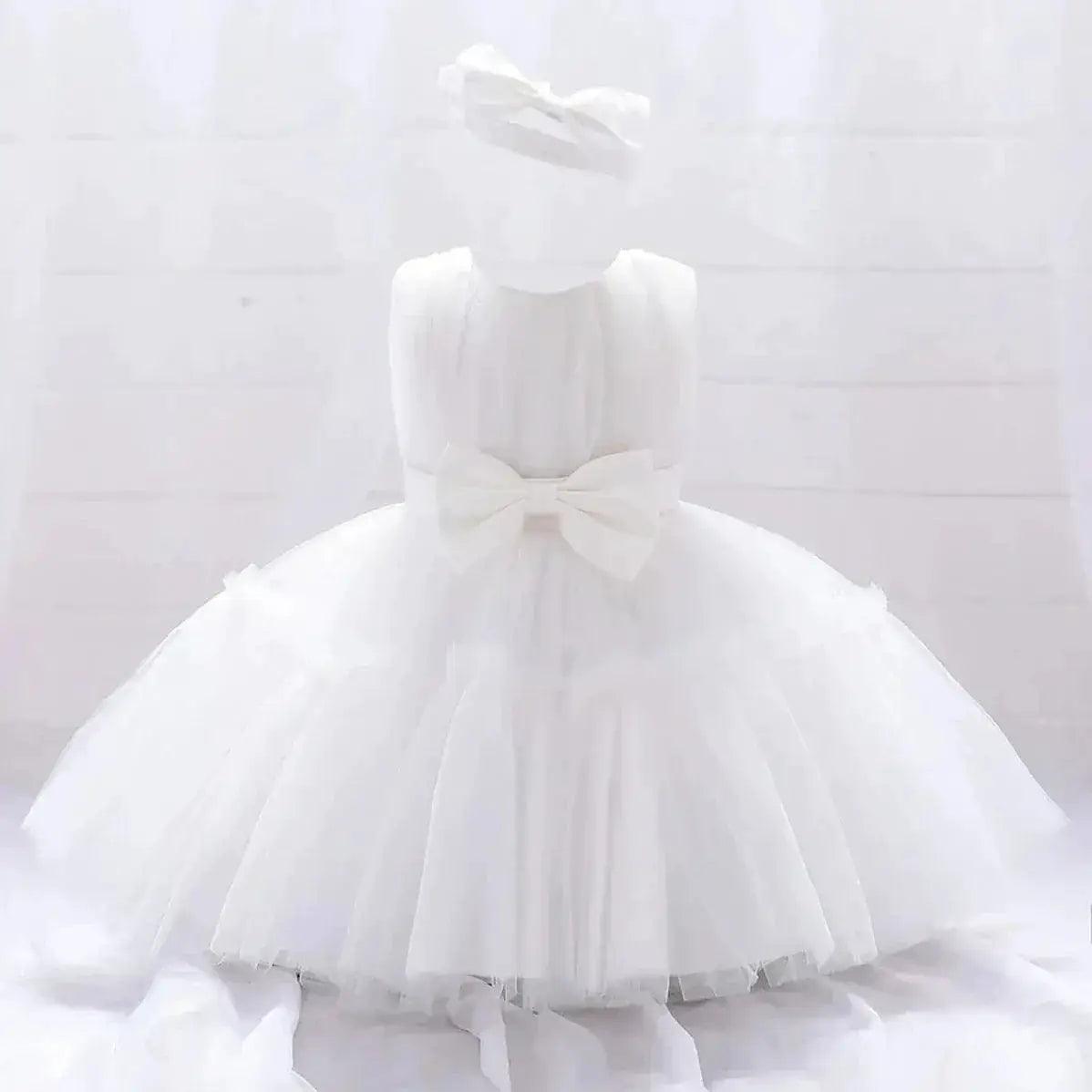  White Toddler Party Dress With Bow For First Birthday -  ToylandEU™