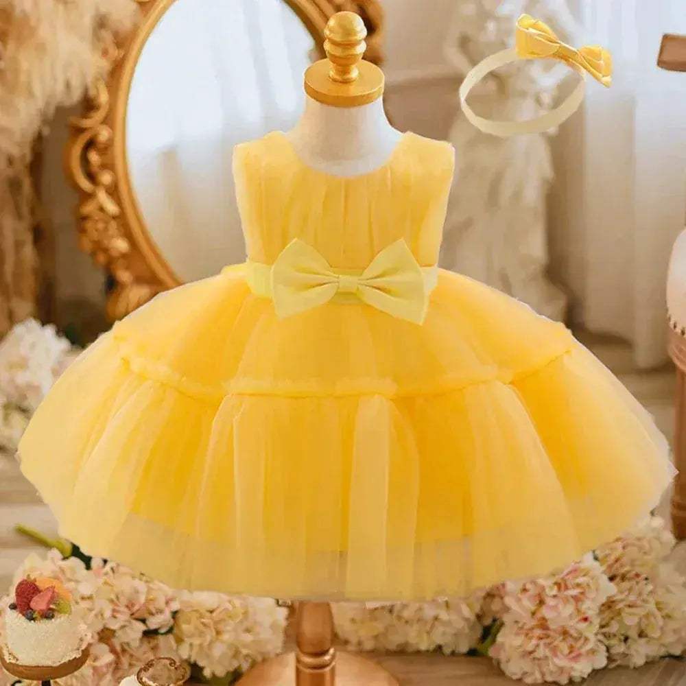 White Toddler Party Dress With Bow Perfect For First Birthday - ToylandEU