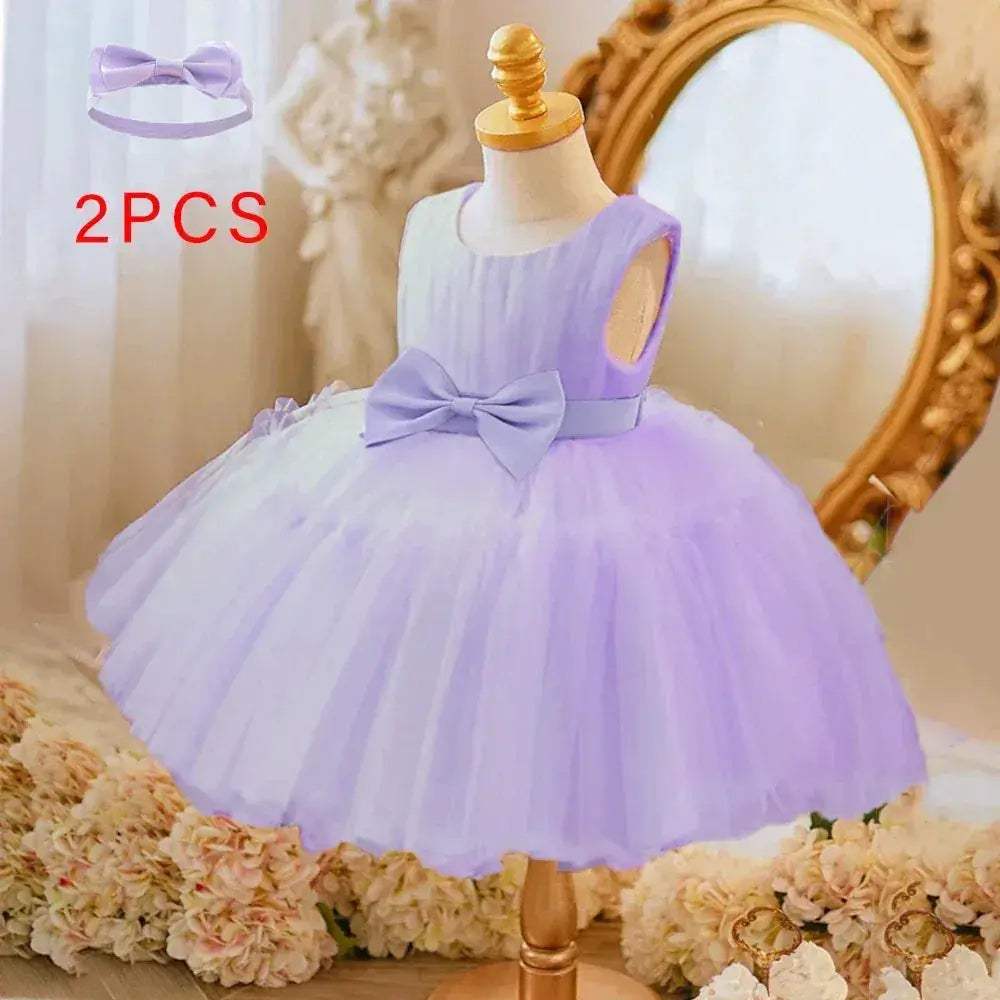 White Toddler Party Dress With Bow Perfect For First Birthday - ToylandEU