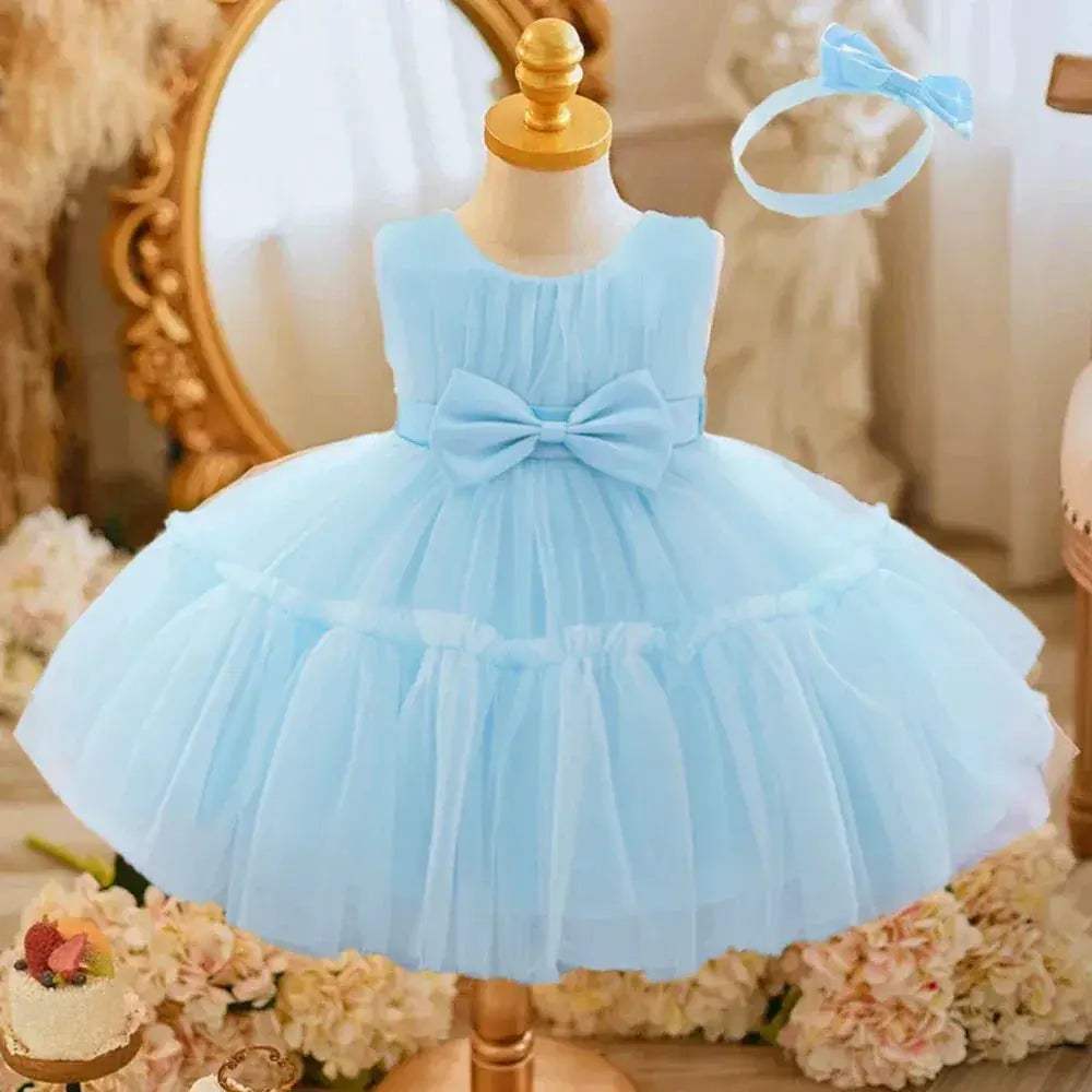 White Toddler Party Dress With Bow Perfect For First Birthday - ToylandEU