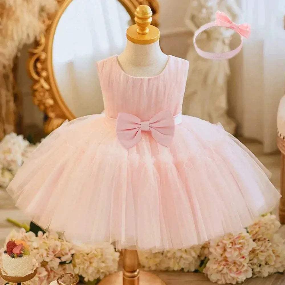 White Toddler Party Dress With Bow Perfect For First Birthday - ToylandEU
