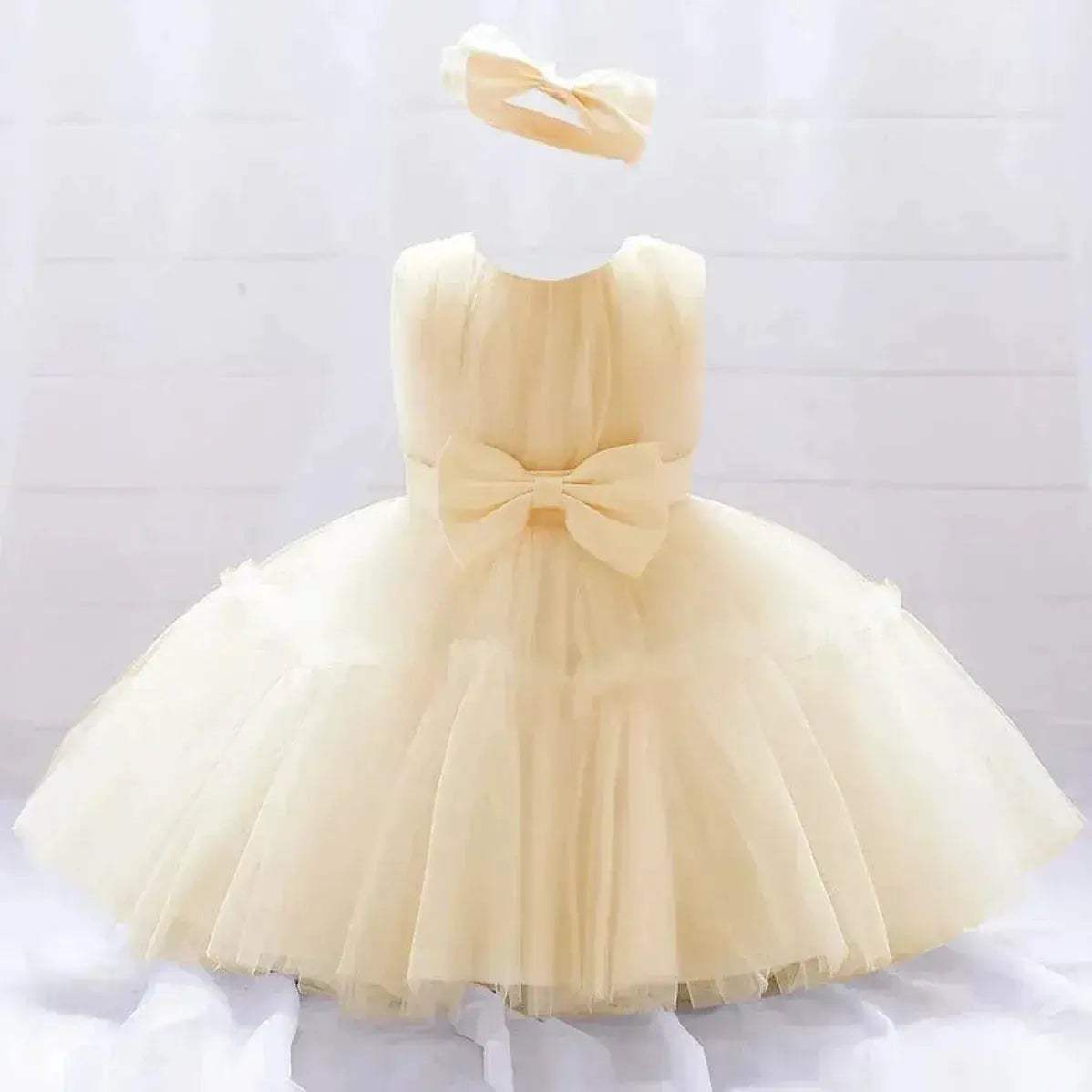 White Toddler Party Dress With Bow Perfect For First Birthday - ToylandEU