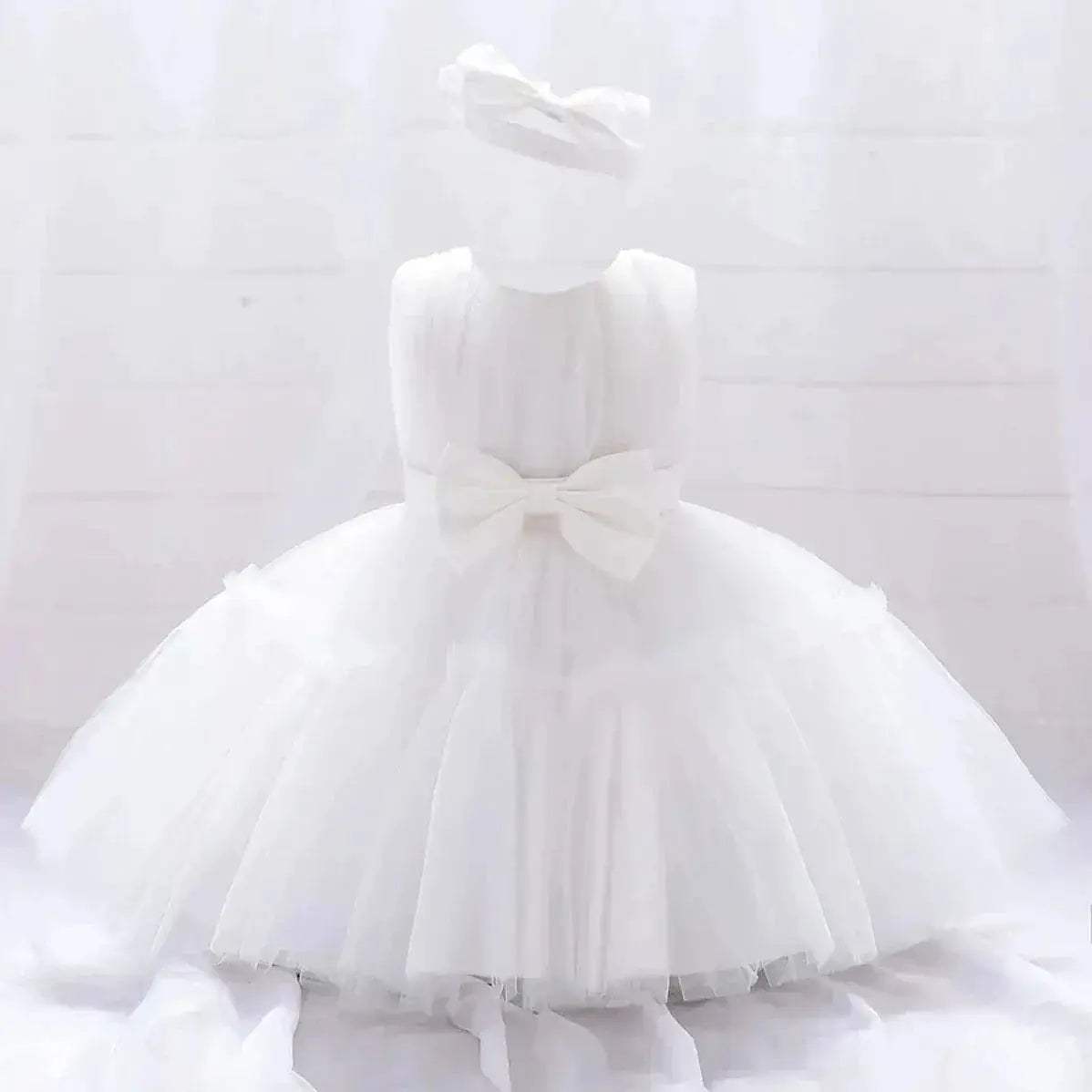 White Toddler Party Dress With Bow Perfect For First Birthday - ToylandEU