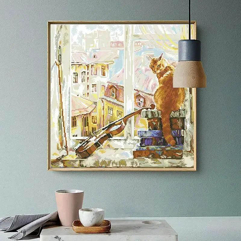  Window View Cat Cross Stitch Kit - DIY Embroidery Set with 11CT and 14CT Canvas for Home Decor -  ToylandEU™
