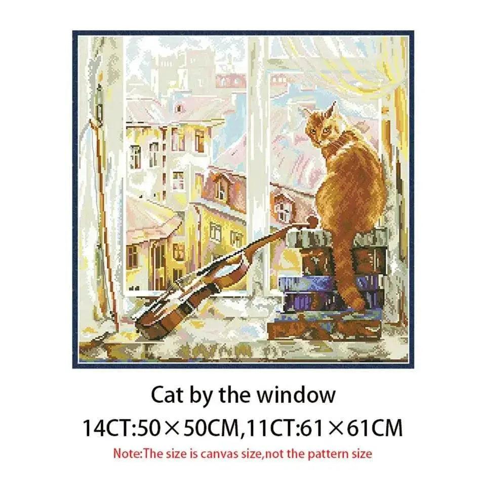  Window View Cat Cross Stitch Kit - DIY Embroidery Set with 11CT and 14CT Canvas for Home Decor -  ToylandEU™