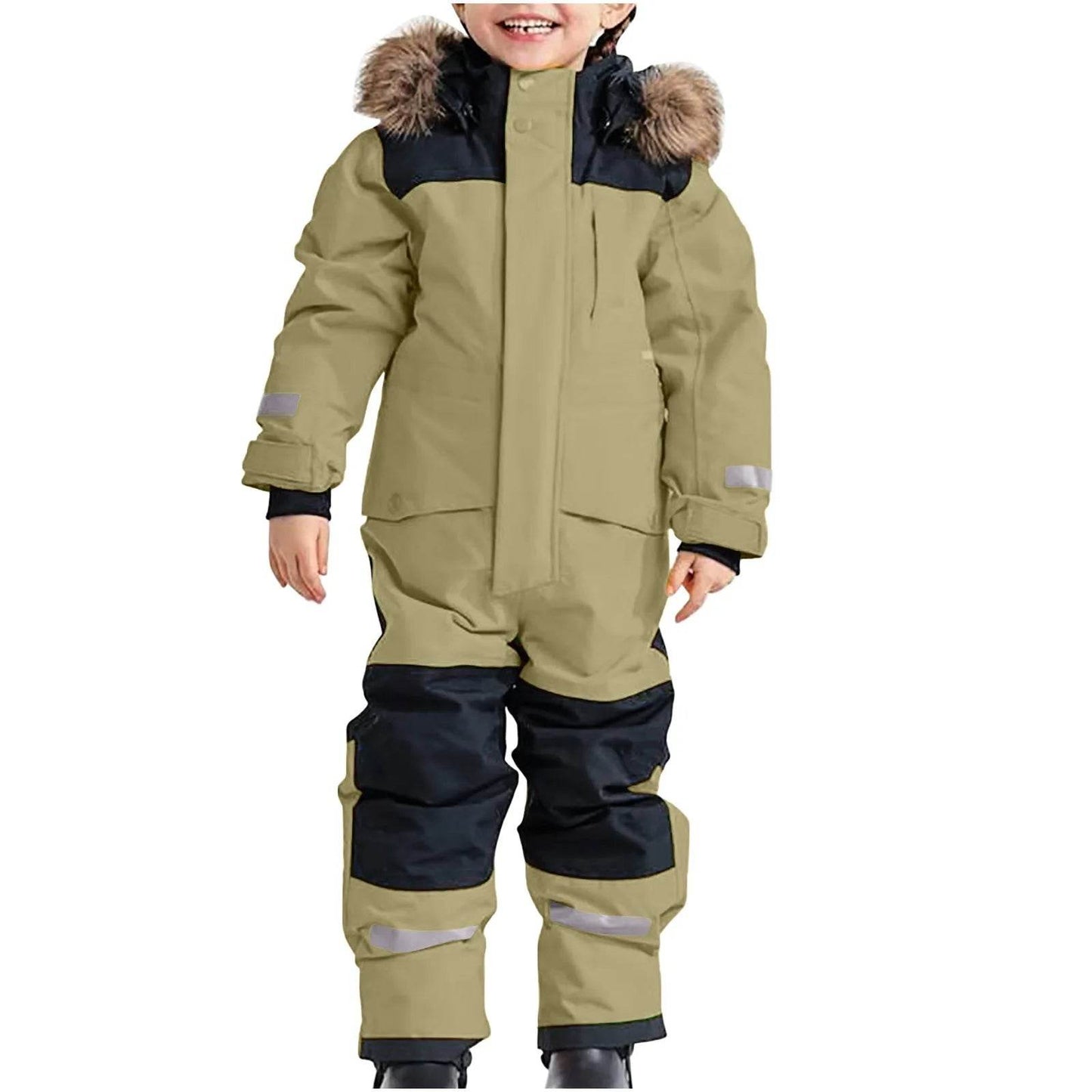 Windproof Warm Ski Suit With Hooded Fleece Lining For Kids - ToylandEU