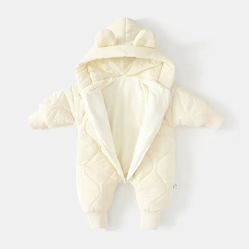 Winter Baby Romper With Fur Lining Hooded Unisex Jumpsuit - ToylandEU