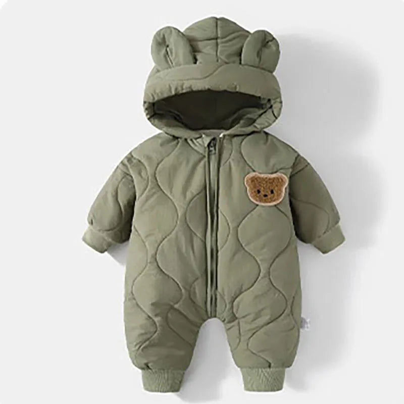 Winter Baby Romper With Fur Lining Hooded Unisex Jumpsuit - ToylandEU