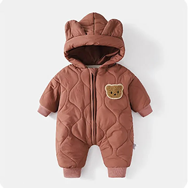 Winter Baby Romper With Fur Lining Hooded Unisex Jumpsuit - ToylandEU