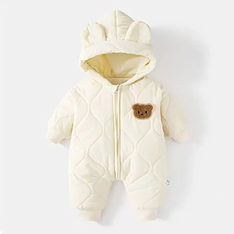 Winter Baby Romper With Fur Lining Hooded Unisex Jumpsuit - ToylandEU