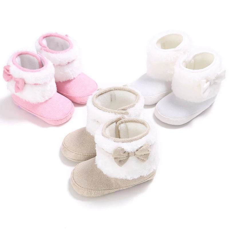Winter Baby Soft Ankle Boots and Slippers for Newborns - Anti-Slip Cotton Lined Shoes with Butterfly-Knot Detail - ToylandEU