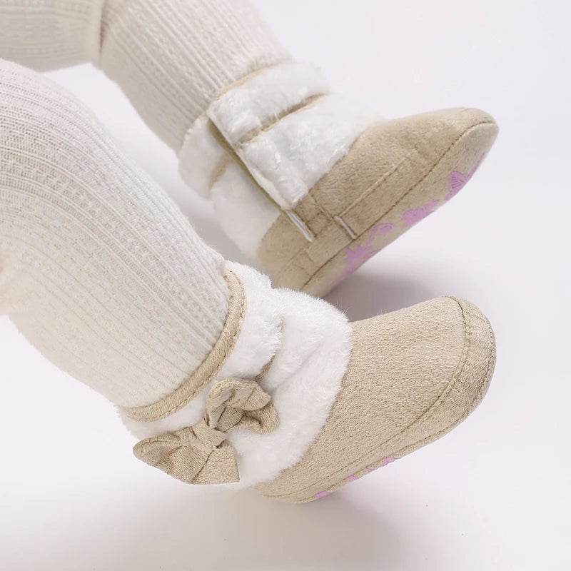 Winter Baby Soft Ankle Boots and Slippers for Newborns - Anti-Slip Cotton Lined Shoes with Butterfly-Knot Detail - ToylandEU