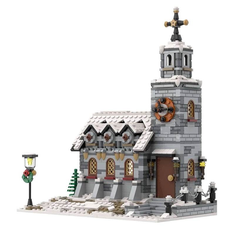 Winter Country Church Village Cafe Shop Building Blocks - ToylandEU