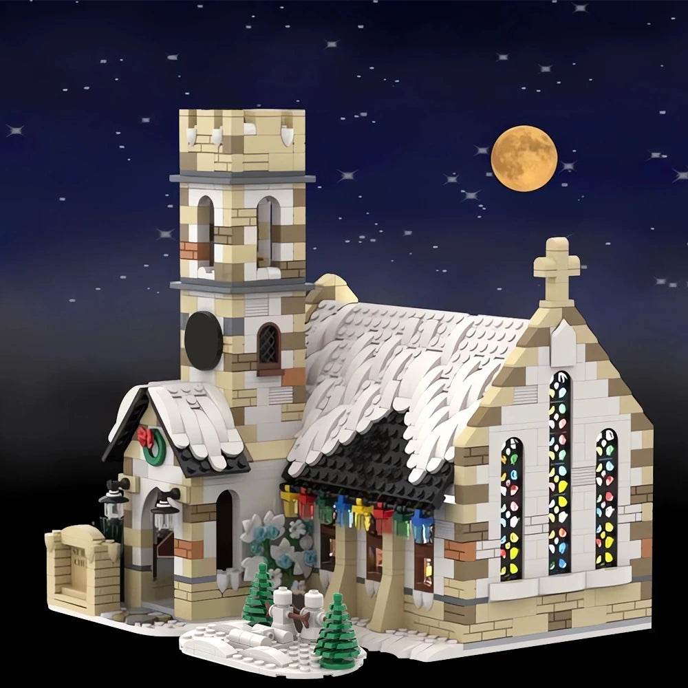 Winter Country Church Village Cafe Shop Building Blocks - ToylandEU
