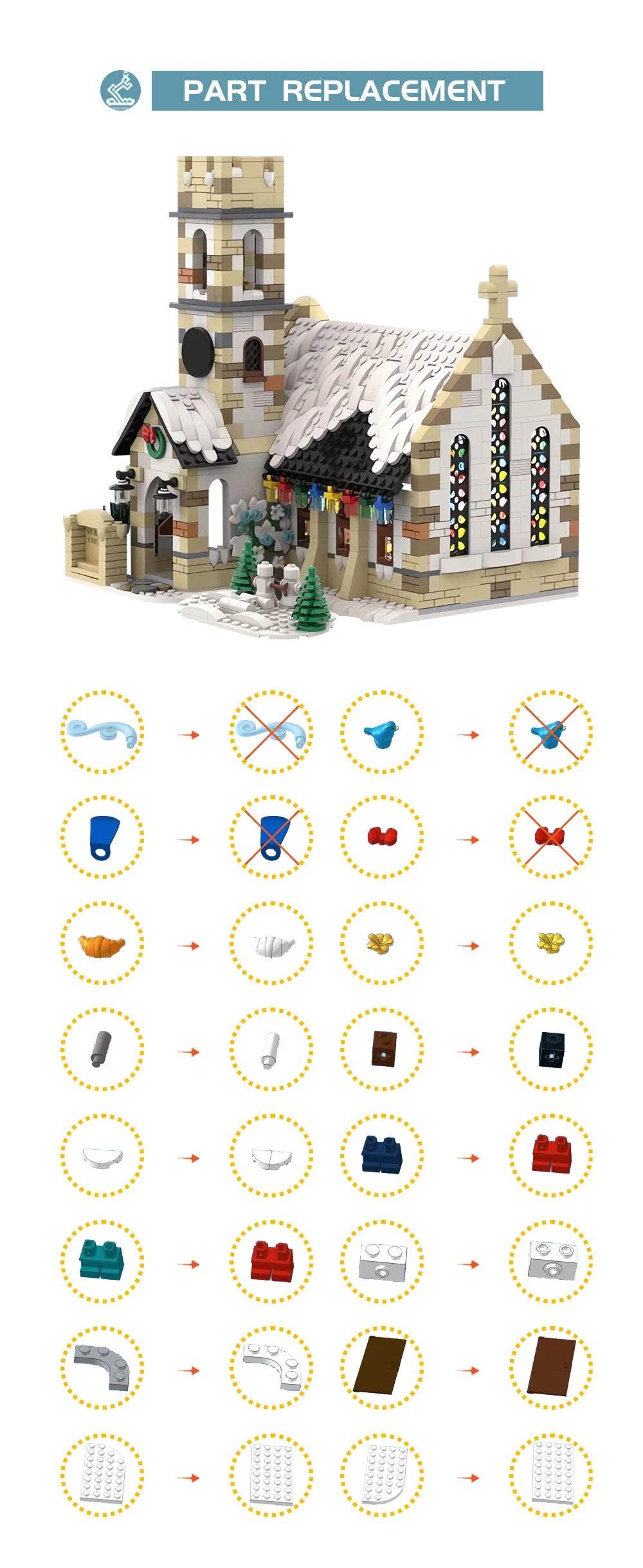 Winter Country Church Village Cafe Shop Building Blocks - ToylandEU