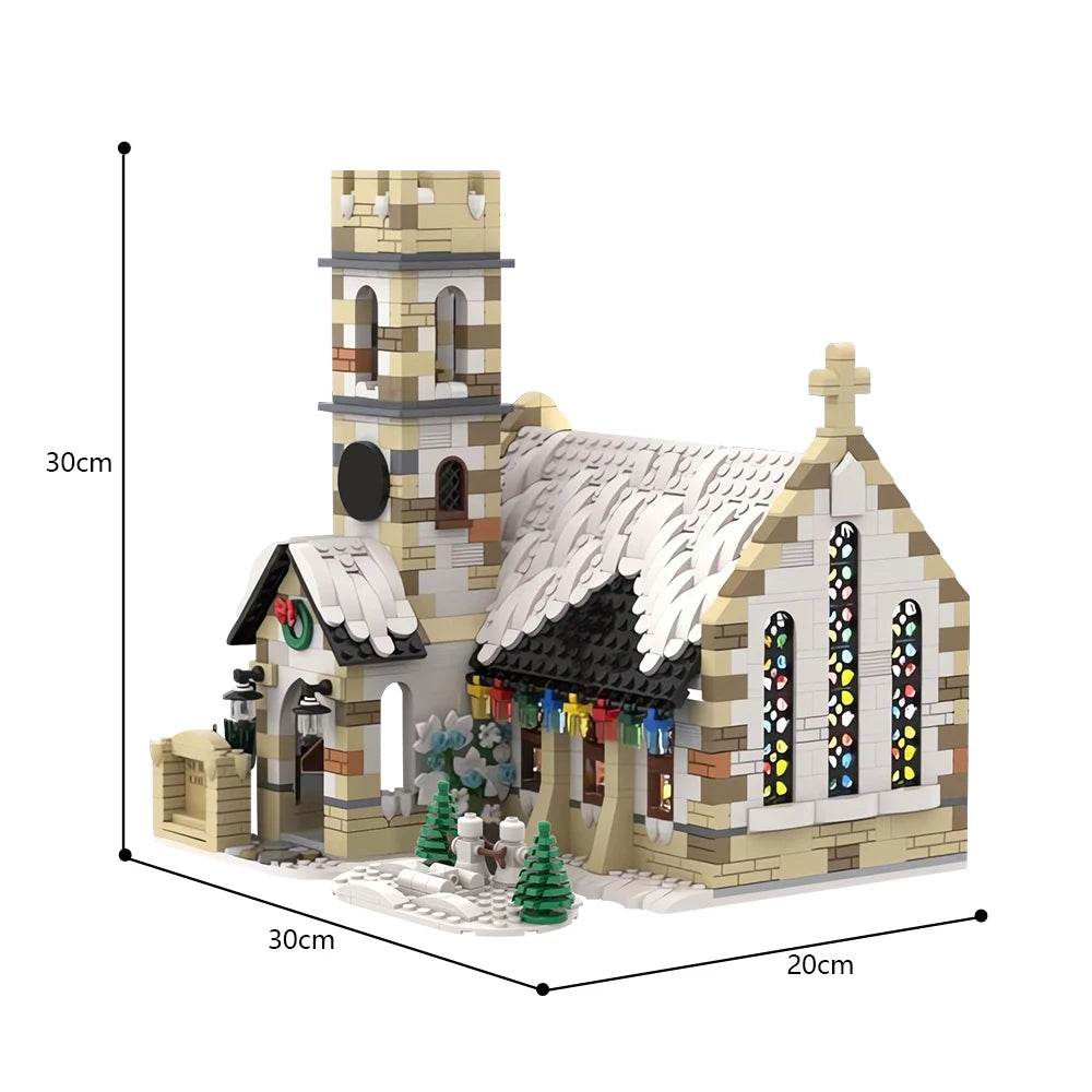Winter Country Church Village Cafe Shop Building Blocks - ToylandEU