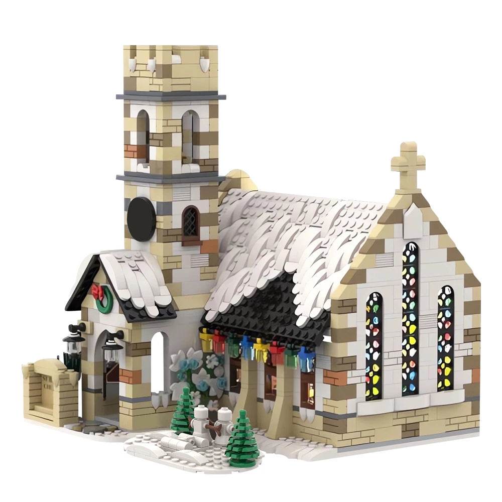 Winter Country Church Village Cafe Shop Building Blocks - ToylandEU