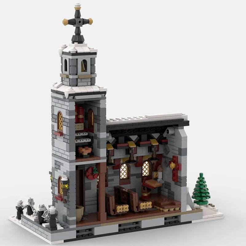 Winter Country Church Village Cafe Shop Building Blocks - ToylandEU