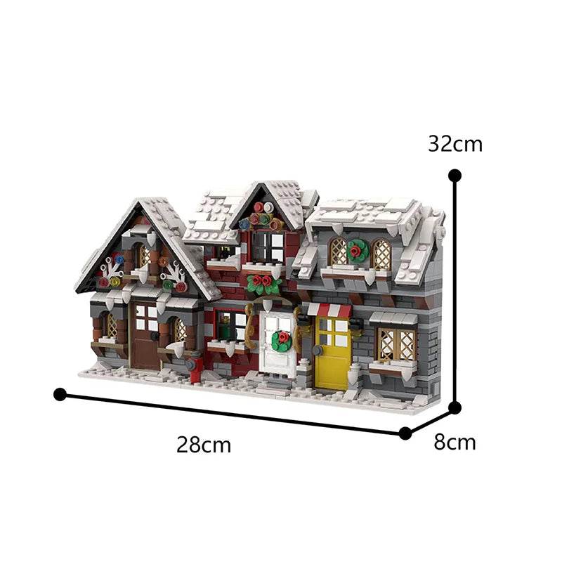 Winter Country Church Village Cafe Shop Building Blocks - ToylandEU