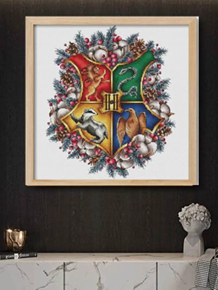 Winter Magic Academy Cross Stitch DIY Cotton Kit - 11CT, 14CT, 18CT Hand Embroidery - ToylandEU