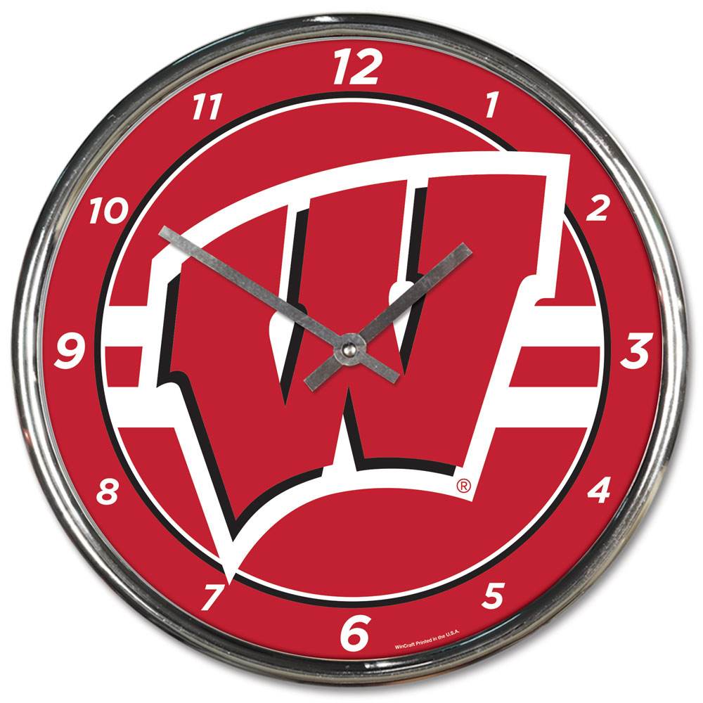 Wisconsin Badgers Round Wall Clock Chrome Style Official - ToylandEU