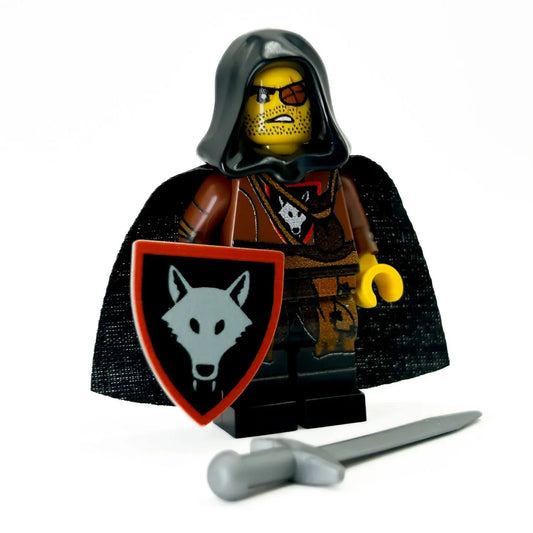 Custom LEGO Figure Wolfpack Leader With Cape, Shield, Printed Torso, And Official LEGO Sword - ToylandEU