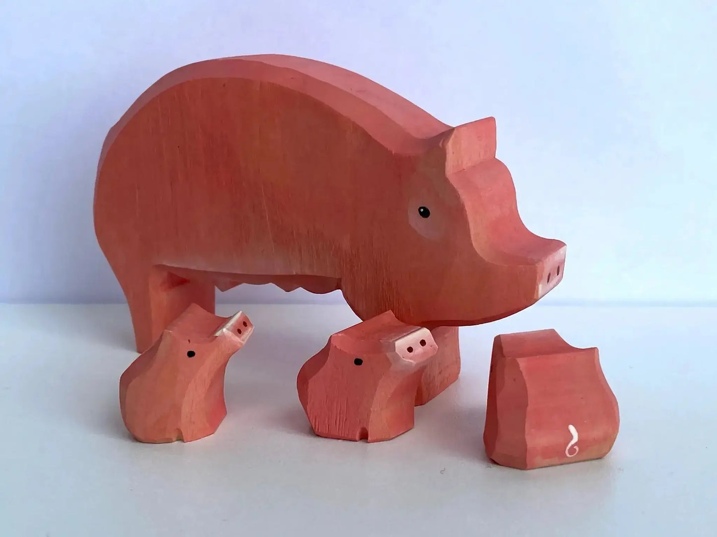 Hand Carved Wooden Pig With Three Piglets Puzzle Set - ToylandEU