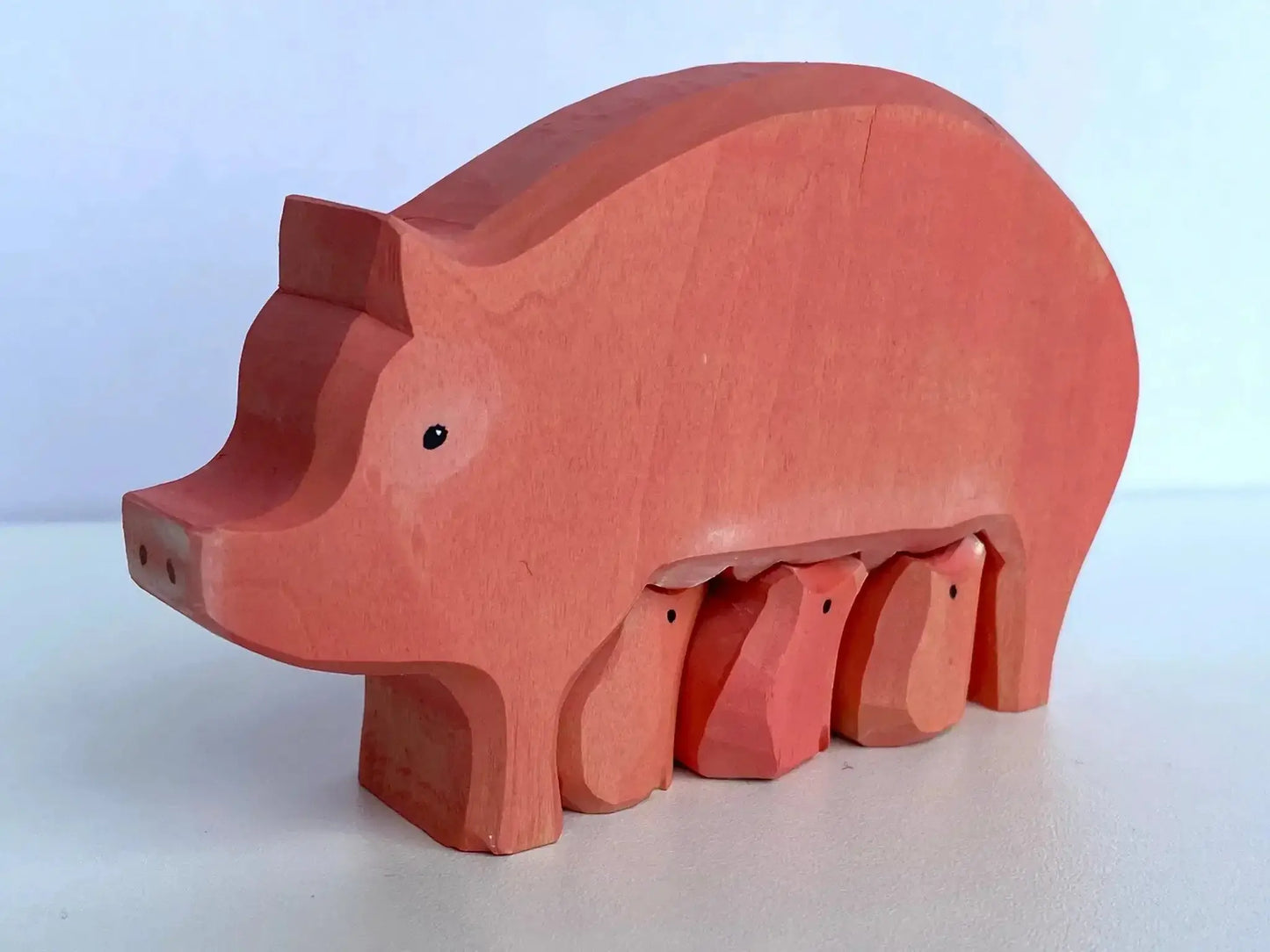 Hand Carved Wooden Pig With Three Piglets Puzzle Set - ToylandEU