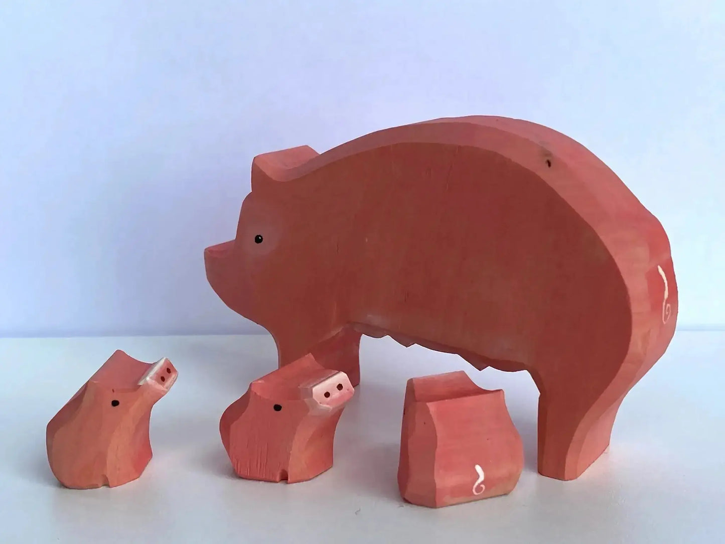 Hand Carved Wooden Pig With Three Piglets Puzzle Set - ToylandEU